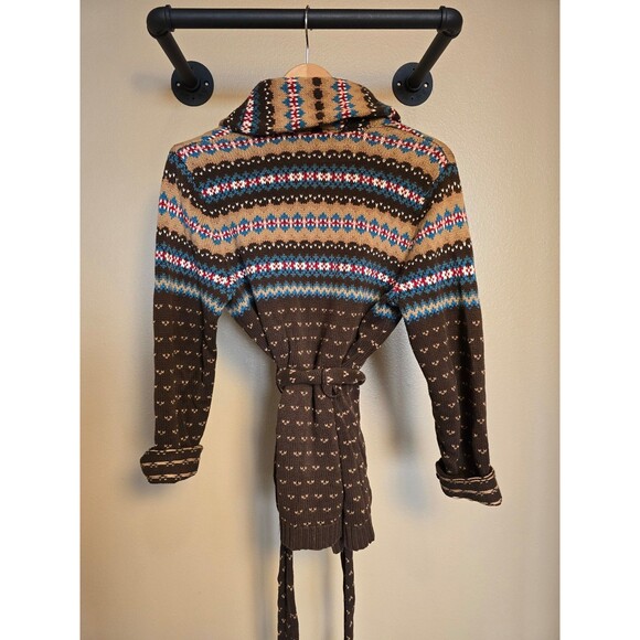 Vintage hand knit Brown Chaps cardigan with belt women's size petite medium - Picture 7 of 12